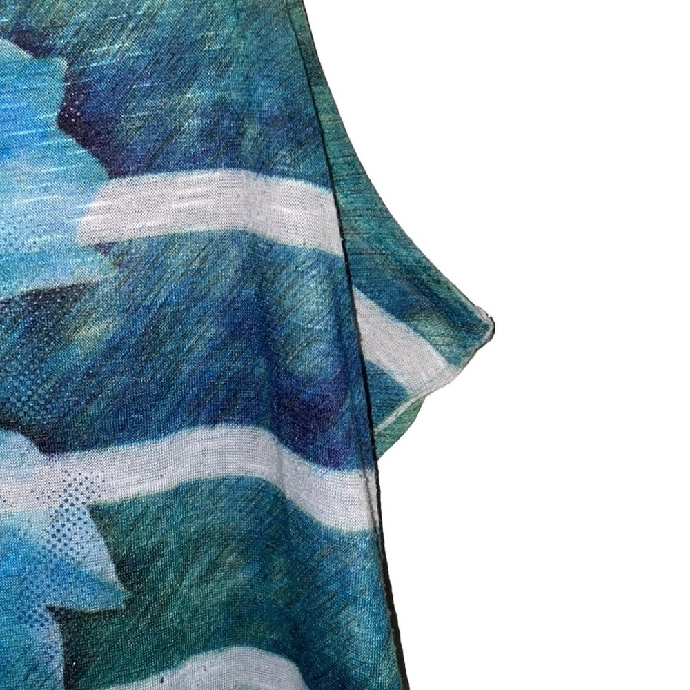 Style & Co. Women's Green Blue Abstract Lines Ruffled Sleeveless Top‎ Size 0X - Picture 3 of 4